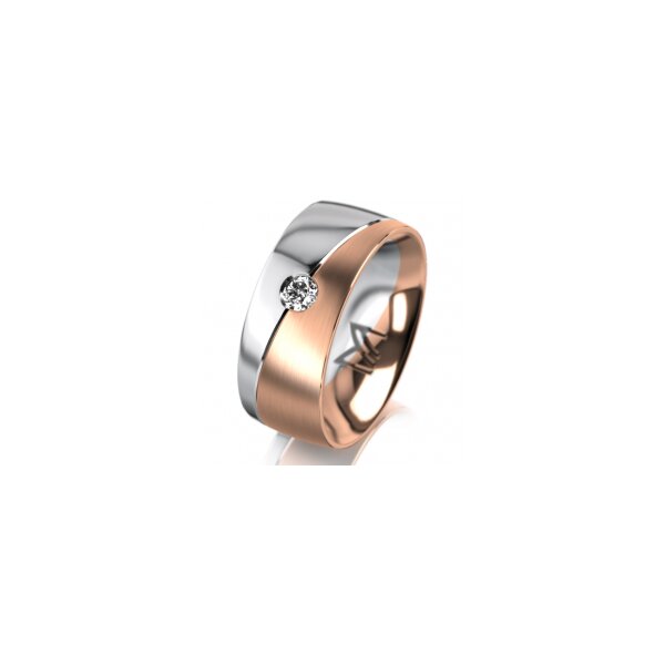 Ring 14 Karat Rot-/Weissgold 8.0 mm längsmatt 1 Brillant G vs 0,090ct