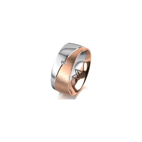 Ring 18 Karat Rot-/Weissgold 8.0 mm sandmatt 1 Brillant G vs 0,025ct