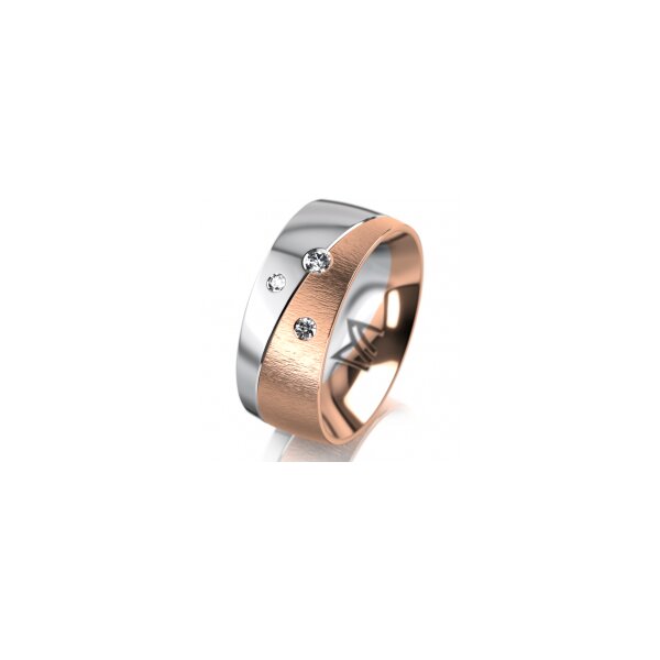 Ring 18 Karat Rot-/Weissgold 8.0 mm sandmatt 3 Brillanten G vs Gesamt 0,080ct