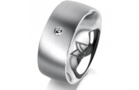 Ring 14 Karat Weissgold 8.0 mm l&auml;ngsmatt 1 Brillant...