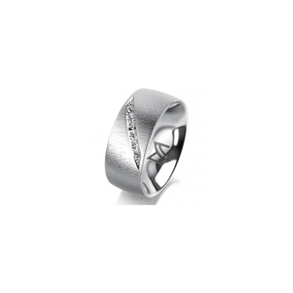 Ring 14 Karat Weissgold 8.0 mm sandmatt 7 Brillanten G vs Gesamt 0,095ct