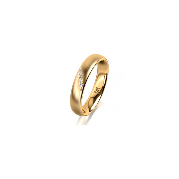 Ring 14 Karat Gelbgold 4.0 mm l&auml;ngsmatt 4 Brillanten G vs Gesamt 0,020ct