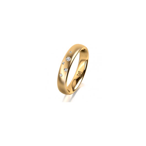 Ring 14 Karat Gelbgold 4.0 mm l&auml;ngsmatt 5 Brillanten G vs Gesamt 0,035ct