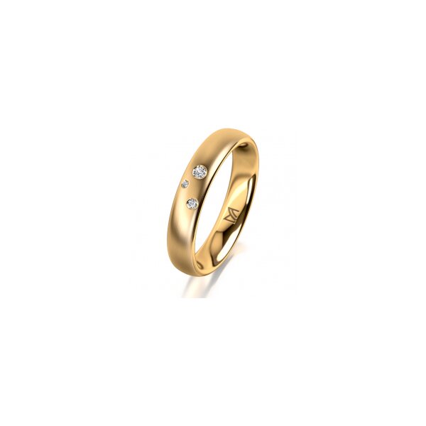 Ring 18 Karat Gelbgold 4.0 mm längsmatt 3 Brillanten G vs Gesamt 0,030ct
