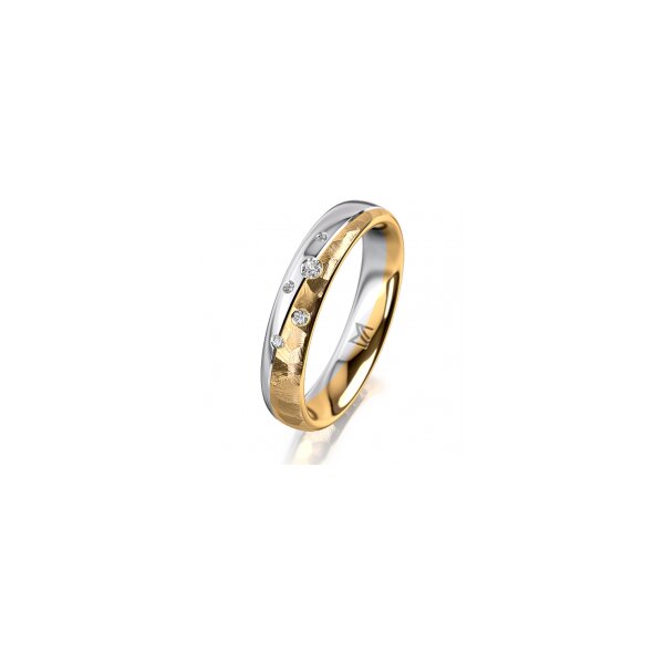 Ring 18 Karat Gelb-/Weissgold 4.0 mm diamantmatt 5 Brillanten G vs Gesamt 0,035ct