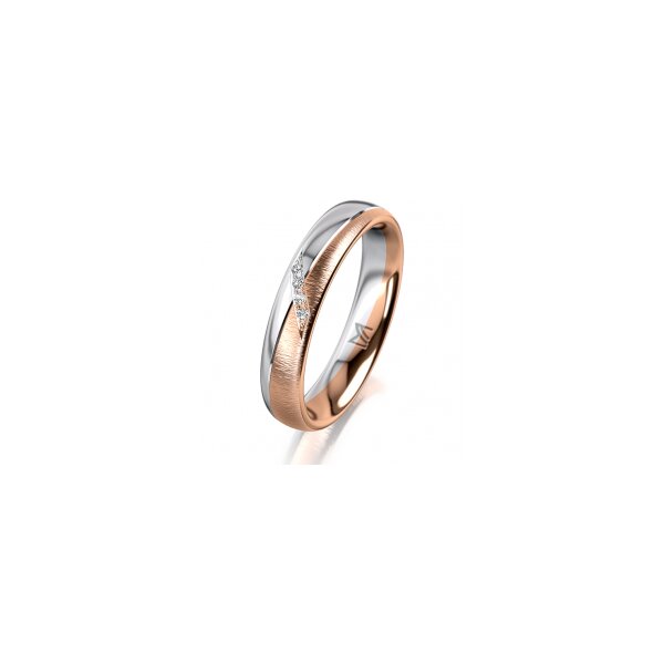 Ring 18 Karat Rot-/Weissgold 4.0 mm sandmatt 4 Brillanten G vs Gesamt 0,020ct