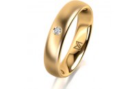 Ring 18 Karat Gelbgold 4.5 mm l&auml;ngsmatt 1 Brillant G...