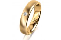 Ring 18 Karat Gelbgold 4.5 mm l&auml;ngsmatt 1 Brillant G...