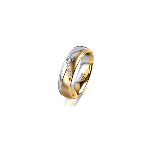 Ring 18 Karat Gelb-/Weissgold 5.5 mm längsmatt 5 Brillanten G vs Gesamt 0,045ct