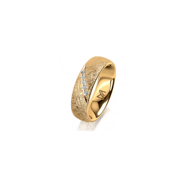 Ring 14 Karat Gelbgold 6.0 mm kristallmatt 5 Brillanten G vs Gesamt 0,065ct