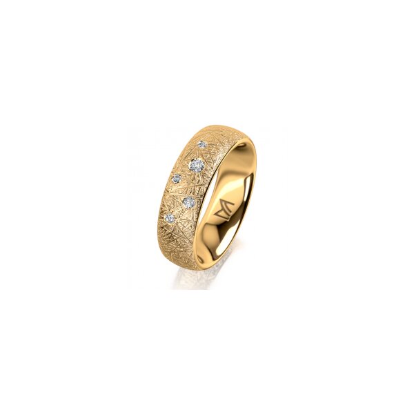 Ring 18 Karat Gelbgold 6.0 mm kristallmatt 5 Brillanten G vs Gesamt 0,080ct