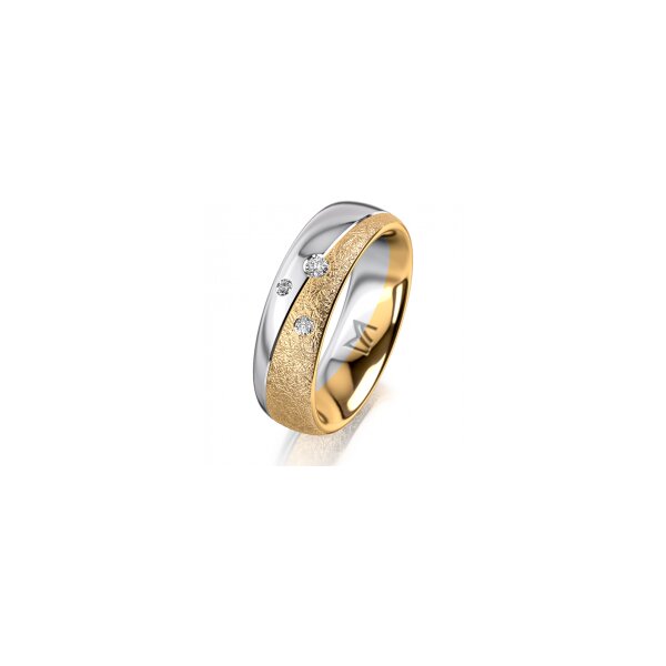 Ring 14 Karat Gelb-/Weissgold 6.0 mm kreismatt 3 Brillanten G vs Gesamt 0,060ct