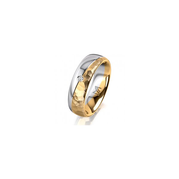 Ring 18 Karat Gelb-/Weissgold 6.0 mm diamantmatt 1 Brillant G vs 0,025ct