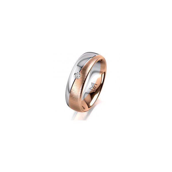 Ring 18 Karat Rot-/Weissgold 6.0 mm sandmatt 1 Brillant G vs 0,035ct