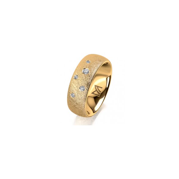 Ring 14 Karat Gelbgold 7.0 mm kreismatt 5 Brillanten G vs Gesamt 0,095ct