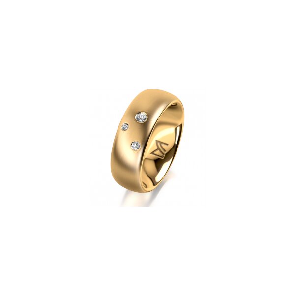 Ring 18 Karat Gelbgold 7.0 mm längsmatt 3 Brillanten G vs Gesamt 0,070ct