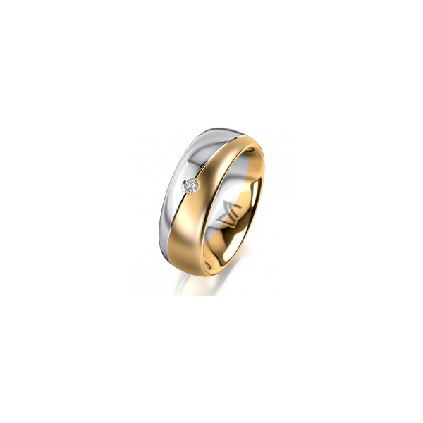 Ring 14 Karat Gelb-/Weissgold 7.0 mm längsmatt 1 Brillant G vs 0,035ct