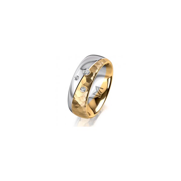 Ring 14 Karat Gelb-/Weissgold 7.0 mm diamantmatt 3 Brillanten G vs Gesamt 0,070ct