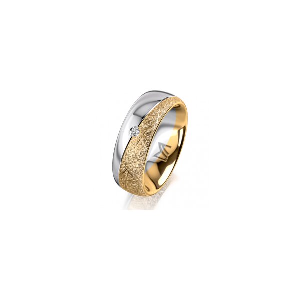 Ring 18 Karat Gelb-/Weissgold 7.0 mm kristallmatt 1 Brillant G vs 0,025ct
