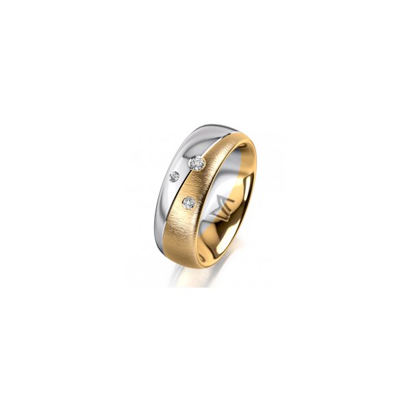 Ring 18 Karat Gelb-/Weissgold 7.0 mm sandmatt 3 Brillanten G vs Gesamt 0,070ct
