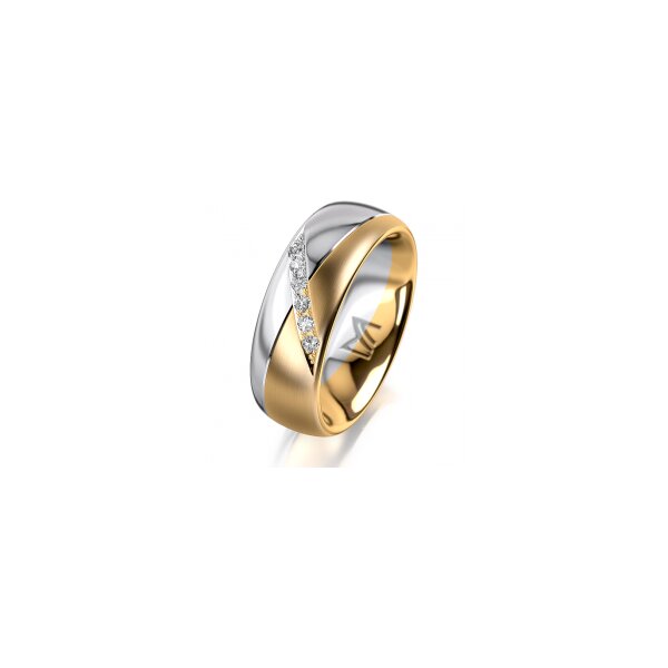 Ring 18 Karat Gelb-/Weissgold 7.0 mm l&auml;ngsmatt 6 Brillanten G vs Gesamt 0,080ct