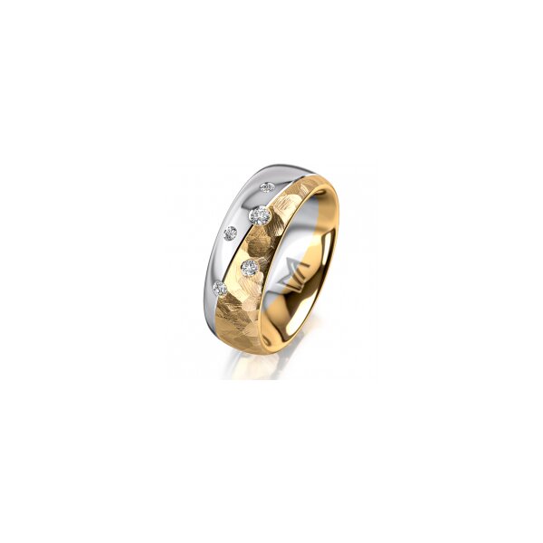 Ring 18 Karat Gelb-/Weissgold 7.0 mm diamantmatt 5 Brillanten G vs Gesamt 0,095ct