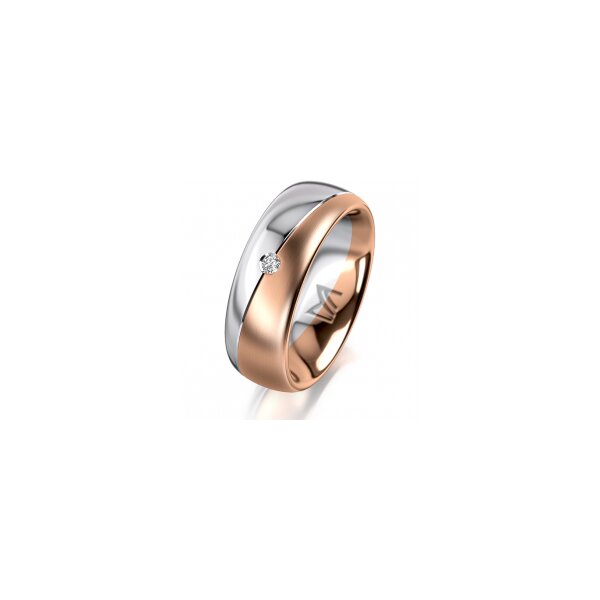 Ring 14 Karat Rot-/Weissgold 7.0 mm l&auml;ngsmatt 1 Brillant G vs 0,025ct