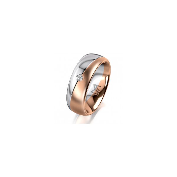 Ring 14 Karat Rot-/Weissgold 7.0 mm längsmatt 1 Brillant G vs 0,035ct