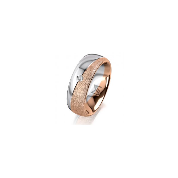 Ring 14 Karat Rot-/Weissgold 7.0 mm kreismatt 1 Brillant G vs 0,035ct