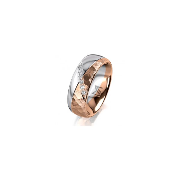 Ring 14 Karat Rot-/Weissgold 7.0 mm diamantmatt 6 Brillanten G vs Gesamt 0,080ct