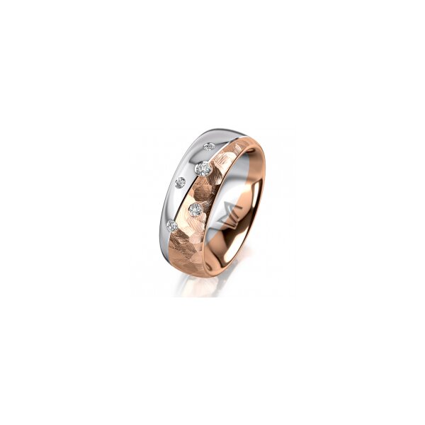 Ring 14 Karat Rot-/Weissgold 7.0 mm diamantmatt 5 Brillanten G vs Gesamt 0,095ct