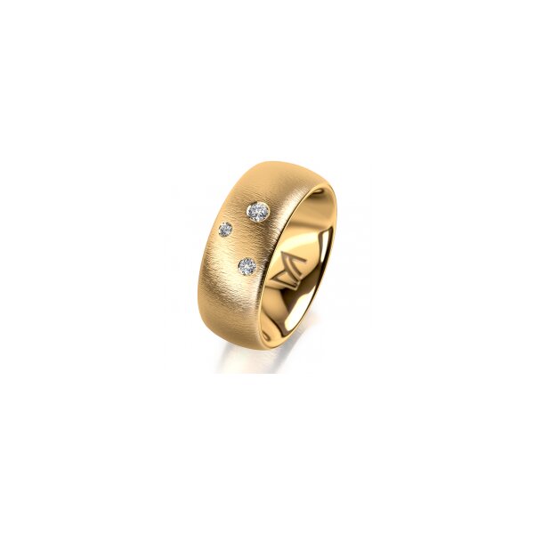 Ring 18 Karat Gelbgold 8.0 mm sandmatt 3 Brillanten G vs Gesamt 0,080ct