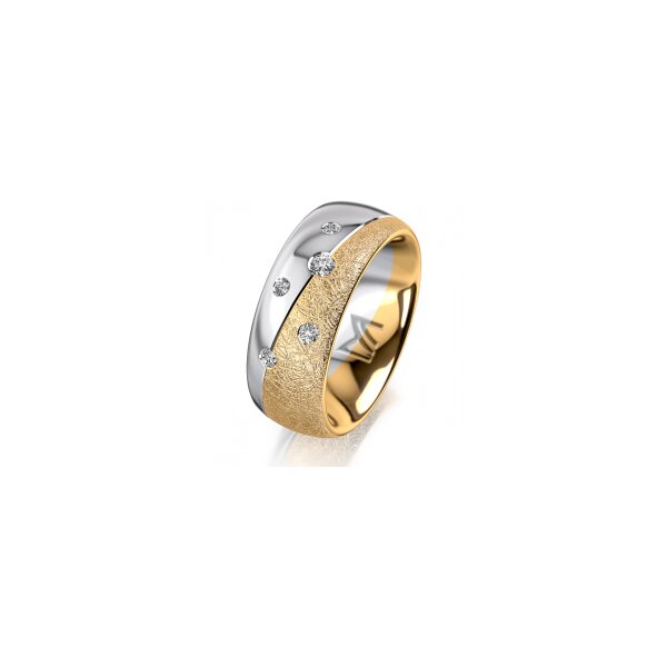 Ring 14 Karat Gelb-/Weissgold 8.0 mm kreismatt 5 Brillanten G vs Gesamt 0,115ct