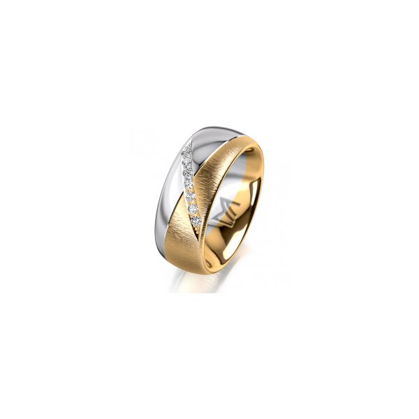 Ring 18 Karat Gelb-/Weissgold 8.0 mm sandmatt 7 Brillanten G vs Gesamt 0,095ct