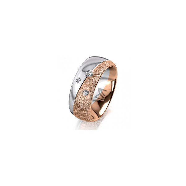 Ring 14 Karat Rot-/Weissgold 8.0 mm kristallmatt 3 Brillanten G vs Gesamt 0,080ct