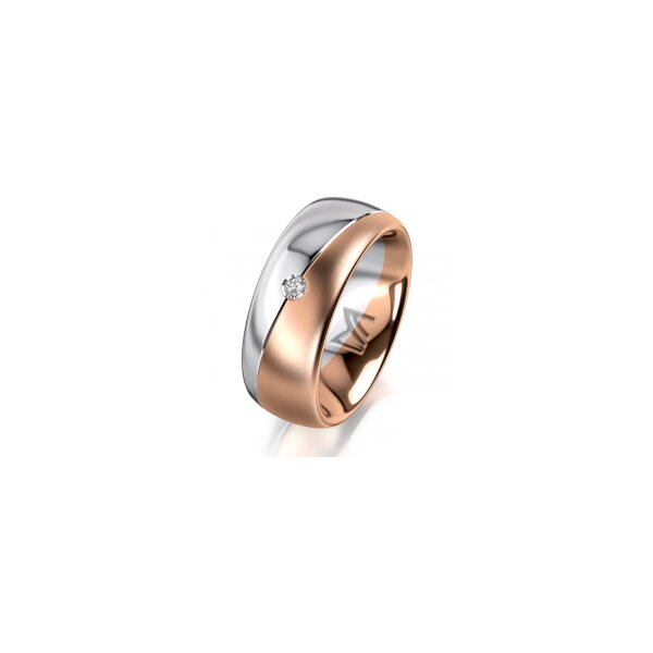 Ring 14 Karat Rot-/Weissgold 8.0 mm längsmatt 1 Brillant G vs 0,035ct