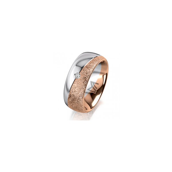 Ring 14 Karat Rot-/Weissgold 8.0 mm kristallmatt 1 Brillant G vs 0,035ct