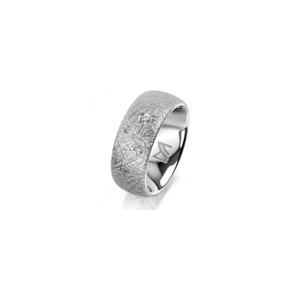 Ring 14 Karat Weissgold 8.0 mm kristallmatt 3 Brillanten G vs Gesamt 0,080ct
