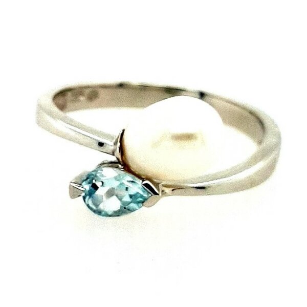 Ring 14 Karat Weissgold Topas S&uuml;sswasserperle