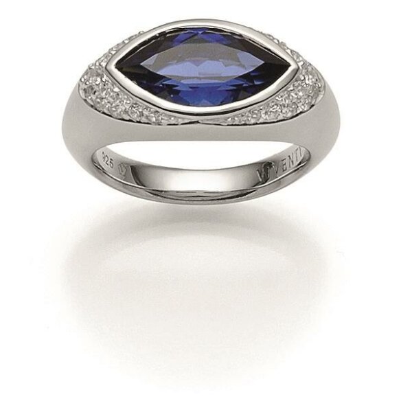 Ring 925 Silber rhodiniert synth, saph Zirkonia