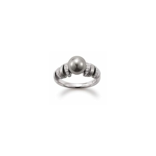 Ring 925 Silber rhodiniert graue Kunstperle, Zirkonia