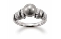 Ring 925 Silber rhodiniert graue Kunstperle, Zirkonia