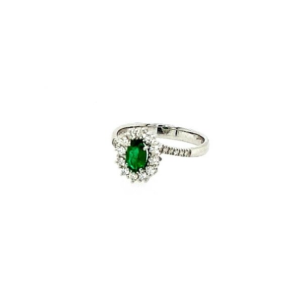 Ring 18 Karat Weissgold Brillanten 0,27ct Smaragd 0,33ct