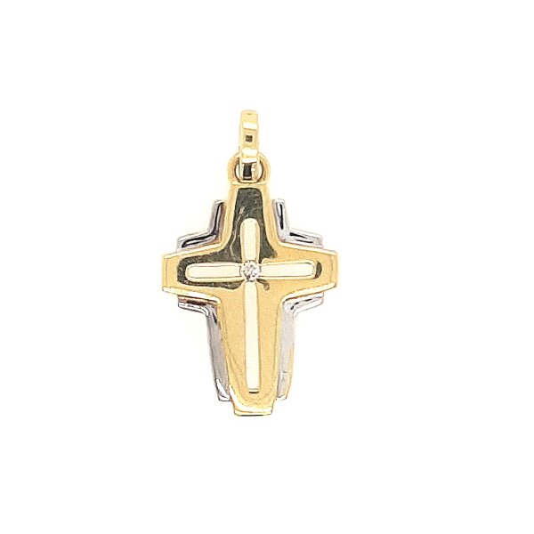 Anh&auml;nger 14 Karat Gelb/Weissgold Kreuz Brillant 0,012ct