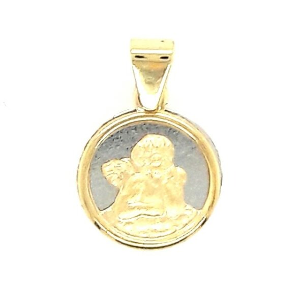 Anh&auml;nger 14 Karat Gelb/Weissgold Schutzengel mit Gravurplatte
