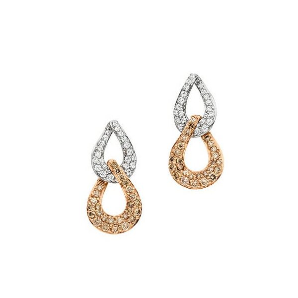 Ohrschmuck 14 Karat Rot/Weissgold wei&szlig;e & braune Brillanten