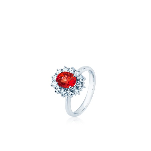 Ring 18 Karat Weissgold Rubin 0,43ct  Brillanten 0,20ct G vs