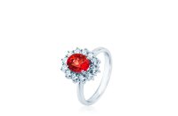 Ring 18 Karat Weissgold Rubin 0,43ct  Brillanten 0,20ct G vs