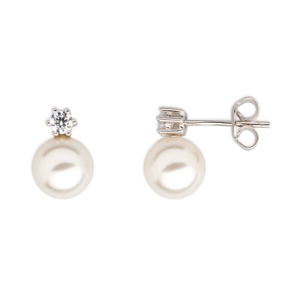 Ohrschmuck 925 Silber rhodiniert Perle 8mm+Zirkonia