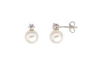 Ohrschmuck 925 Silber rhodiniert Perle 8mm+Zirkonia